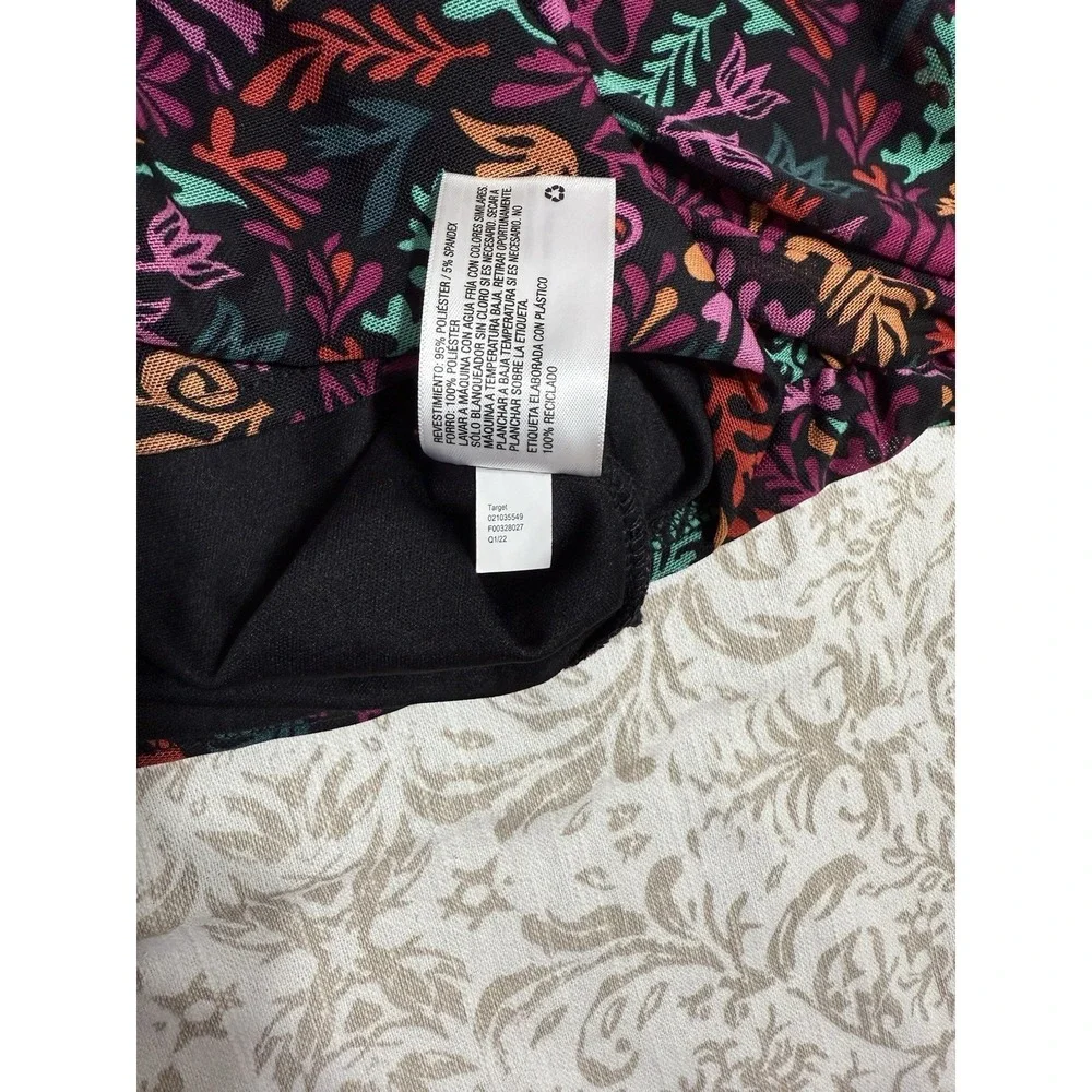 Ava &‎ Viv Women's Black Floral Print Lined Mesh Spaghetti Ruched Dress 2X